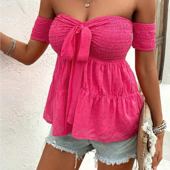 Off shoulder front tie peplum blouse medium - Picture 1 of 5